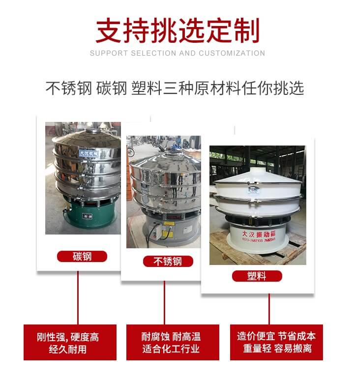 旋振篩可配置一到四層的篩網。旋振篩的篩分效率高，篩分精度高，篩分率高達96%。