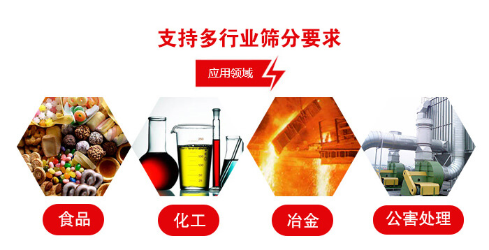 旋振篩適用的行業(yè)：食品行業(yè)，化工行業(yè)，冶金行業(yè)，公害處理等。